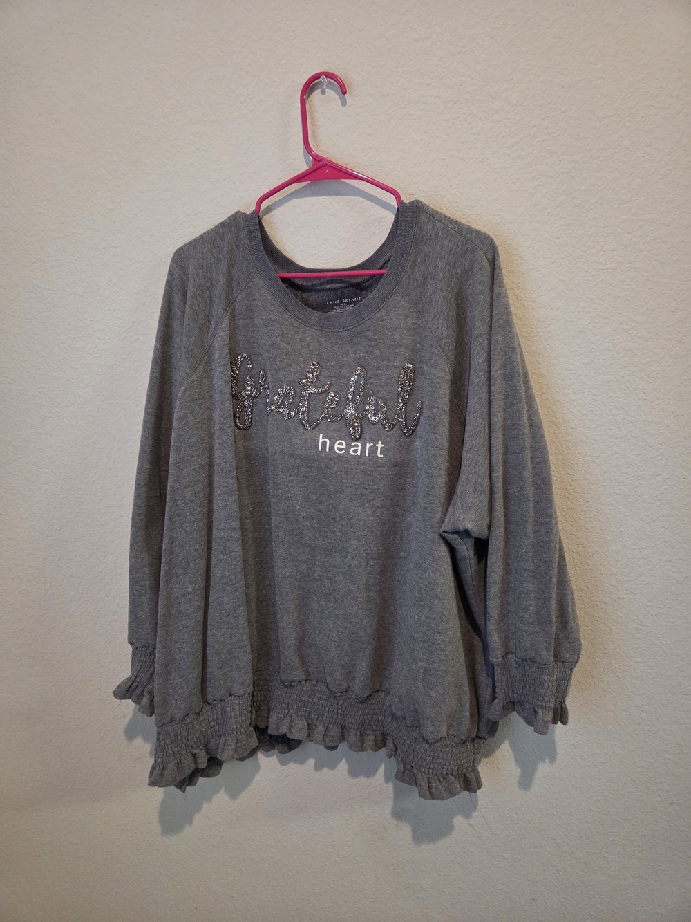 Lane Bryant Gray "Grateful Heart" Embellished Sweatshirt